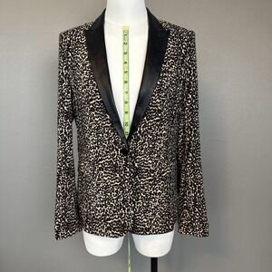 The Kooples Lambskin Leather Trim Blazer Medium-Leopard Print